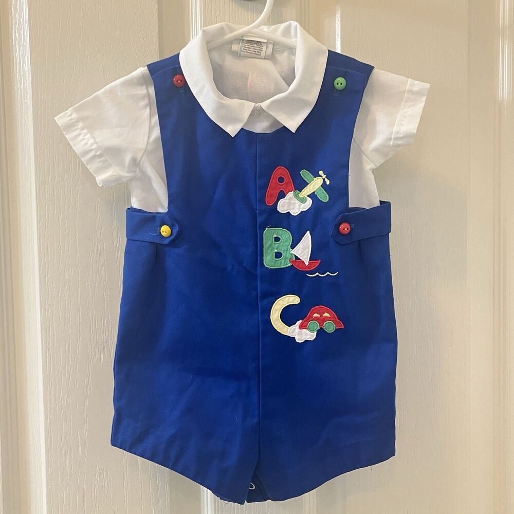 Vintage Baby Togs Blue ABC Applique 2-Pc Romper and Top Set Boys Size 18 Months
